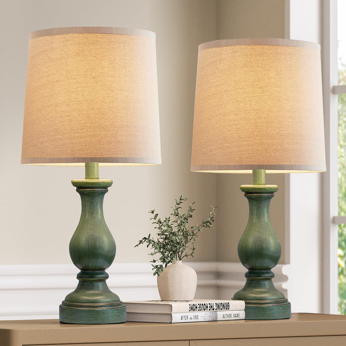 22" Farmhouse Table Lamps Set of 2, Rustic Bedside Lamps for Bedroom