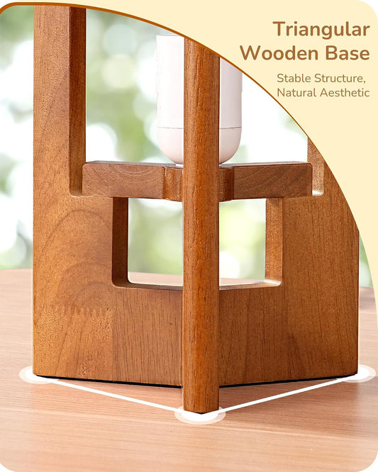 EDISHINE 13.5" Small Table Lamp, Walnut Wood Cylinder Nightstand Lamp, E26