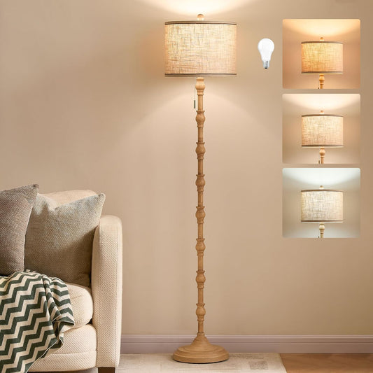 Vintage Floor Lamp for Living Room, 3-Color Temperature-Cream 63.5''