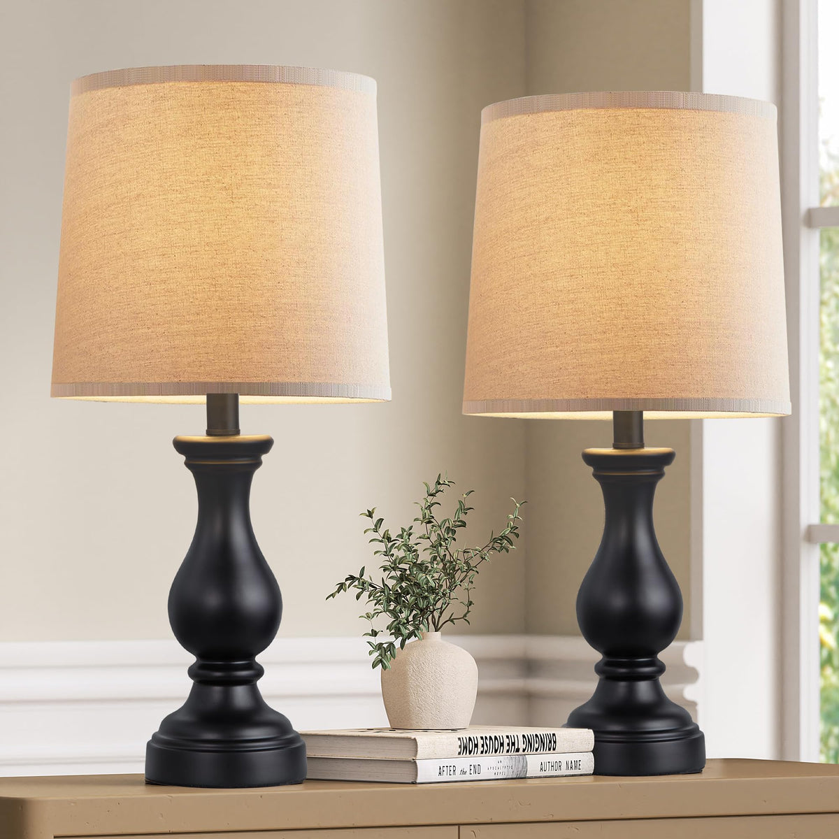 22" Farmhouse Table Lamps Set of 2, Rustic Bedside Lamps for Bedroom