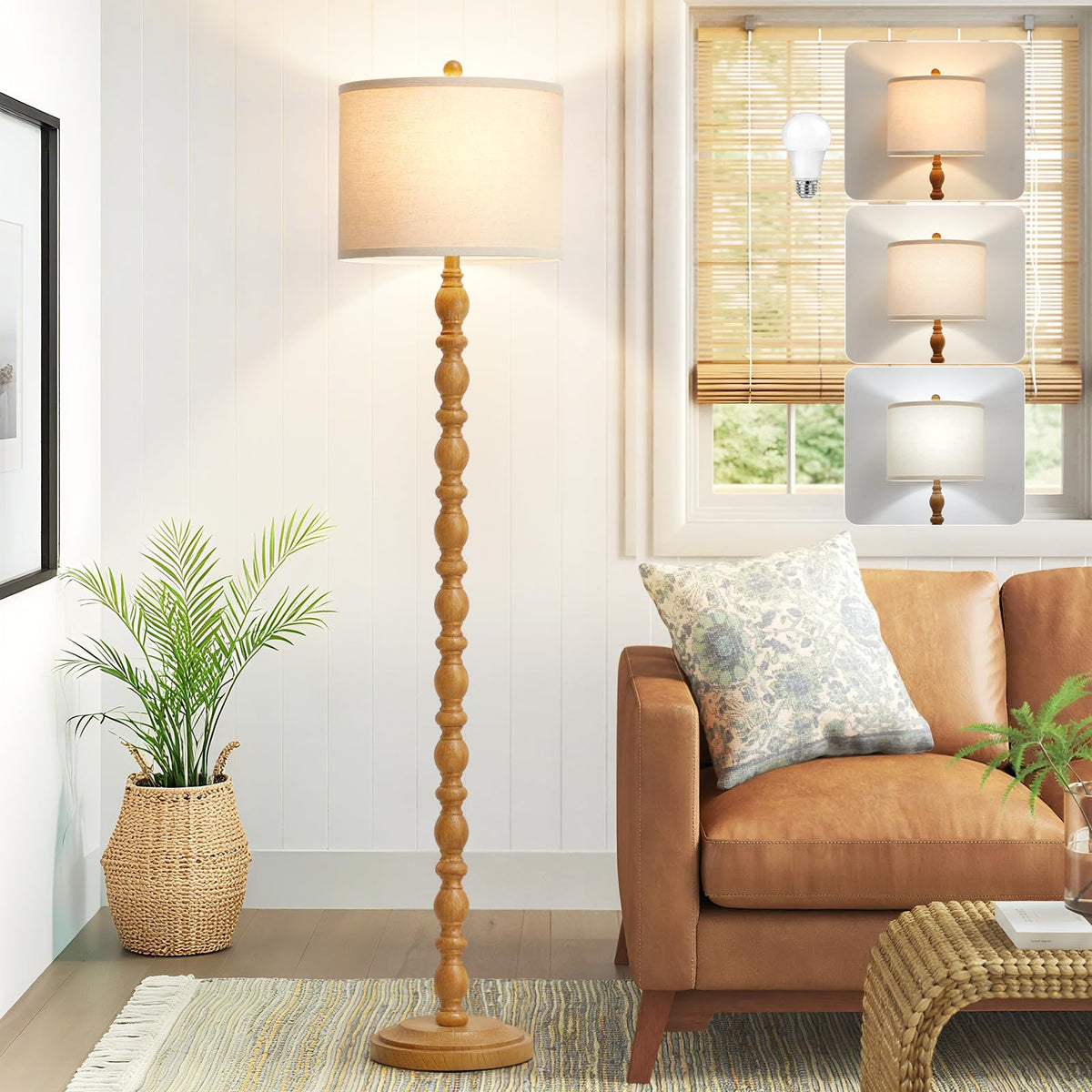 Luvkczc Farmhouse Floor Lamps for Living Room, Standing Lamp with Bulb