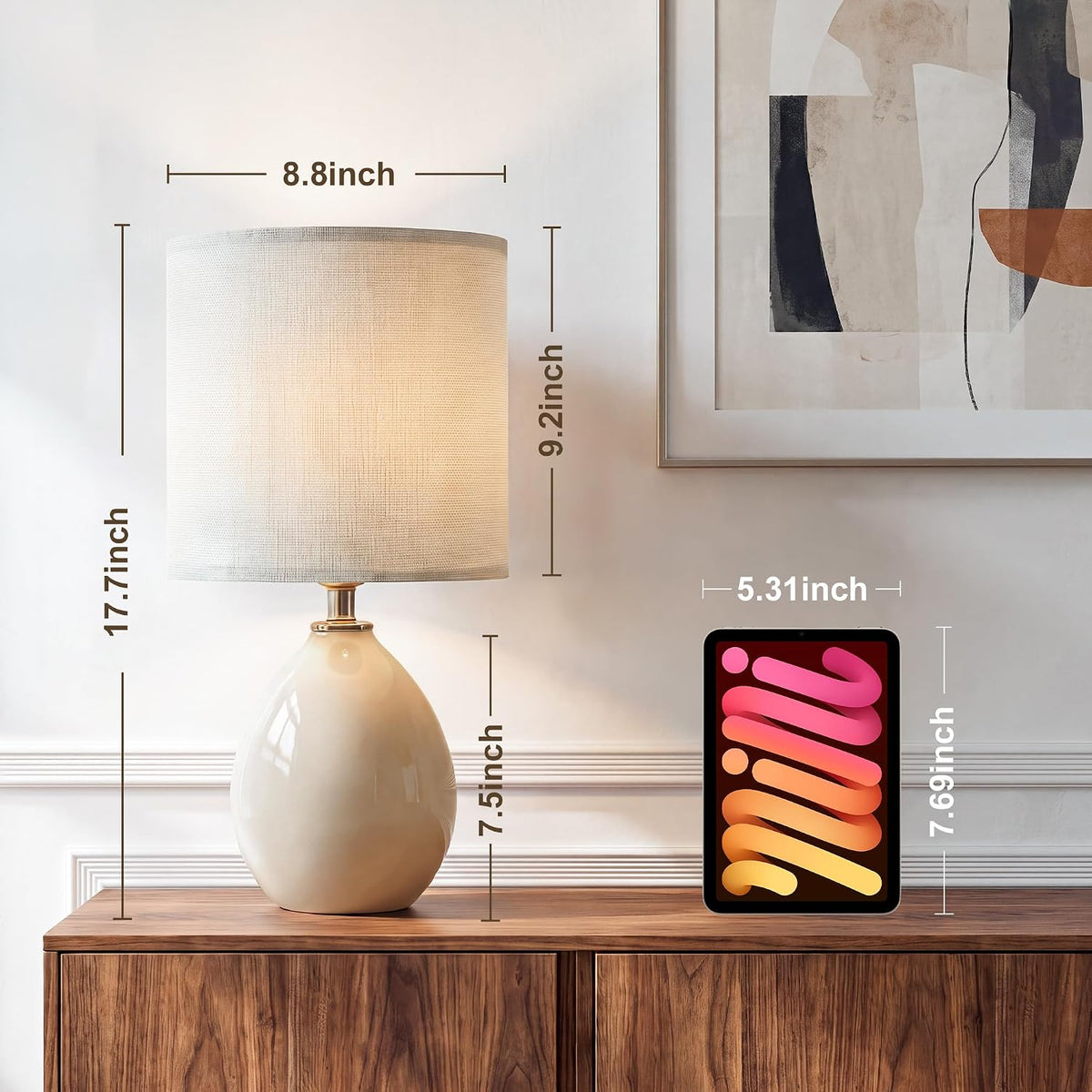Dawnwake 17.7" Ceramic Table Lamps Set of 2 for Living Room Bedroom, Cream