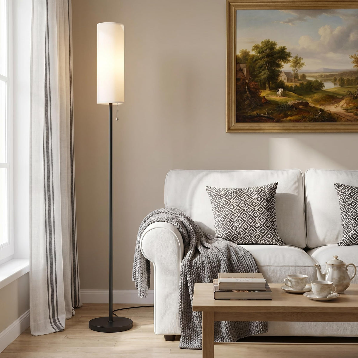 Ambimall 64" Floor Lamp with 9W LED Bulb & Beige Lampshade