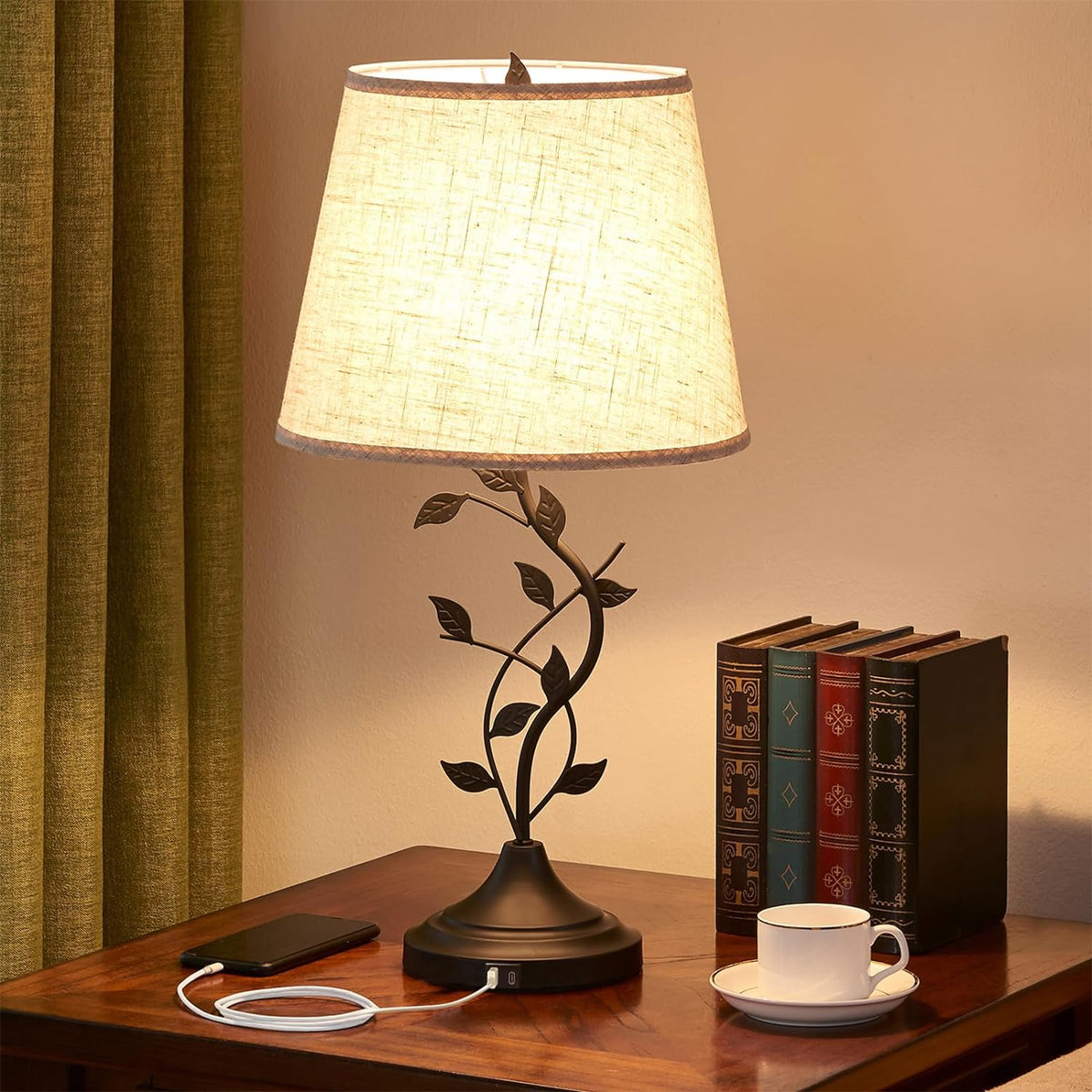 Kakanuo Table Lamp for Living Room, Bedside Lamp for Bedroom, Rustic Lamp
