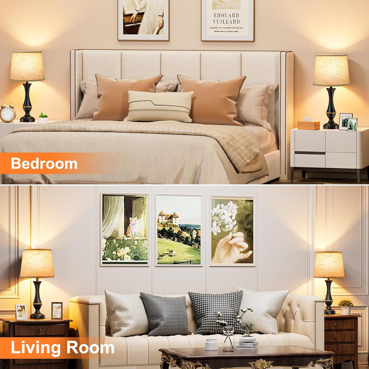 Touch Lamps for Nightstand, 3 Way Dimmable Lamps for Bedroom with USB C+A