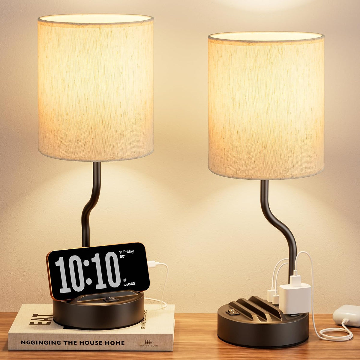 Fenmzee 18" Bedside Lamps for Bedroom Set of 2 - Table Lamp for Nightstand