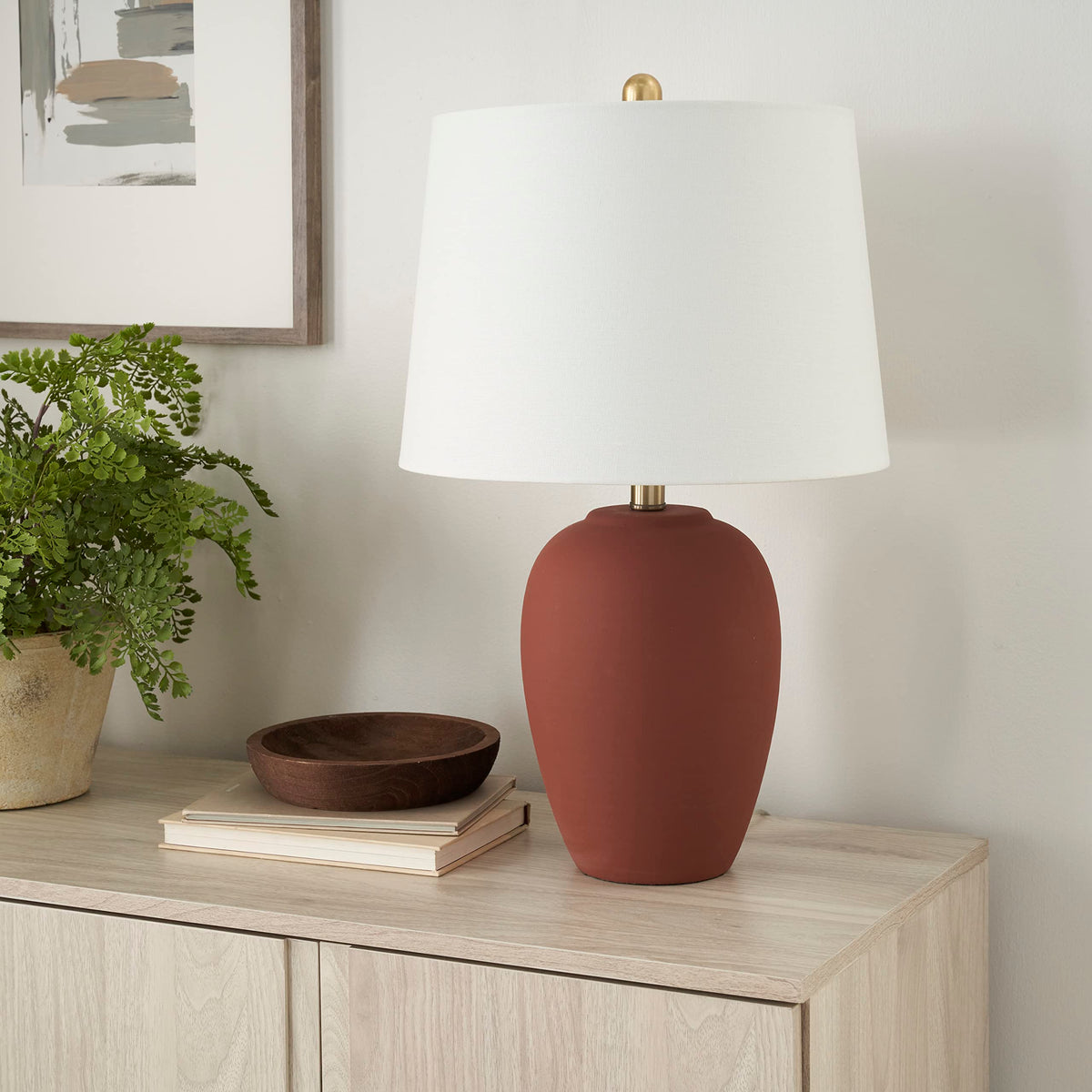 Nourison Home 23" Natural White Ceramic Jar Table Lamp for Bedroom, Living Room, Dining Office, with Off-White Shade