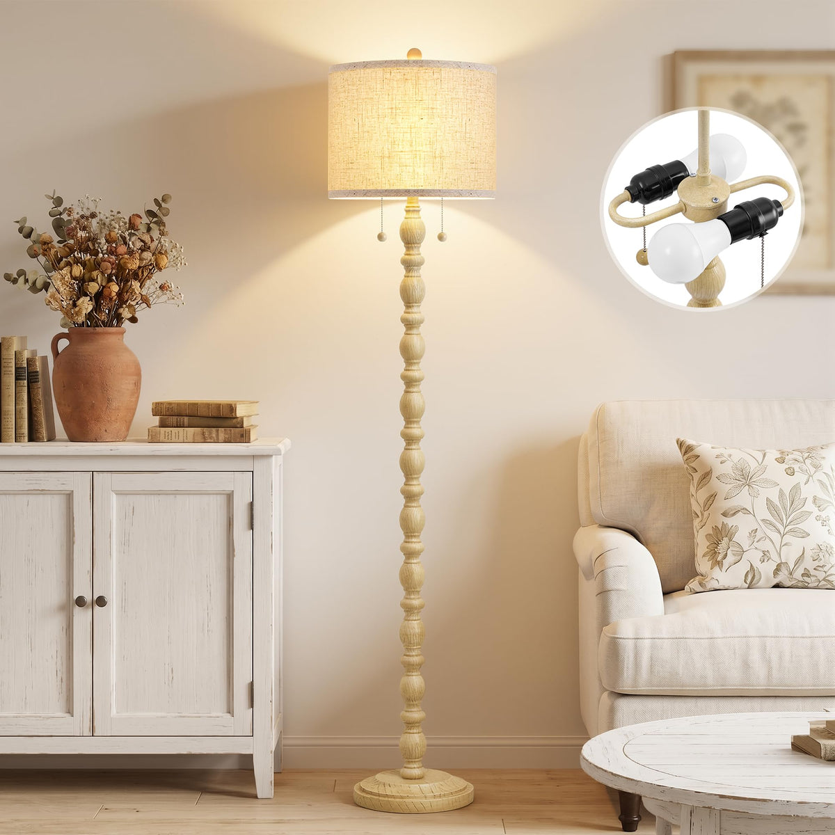 Luvkczc Farmhouse Floor Lamps for Living Room, Standing Lamp with Bulb