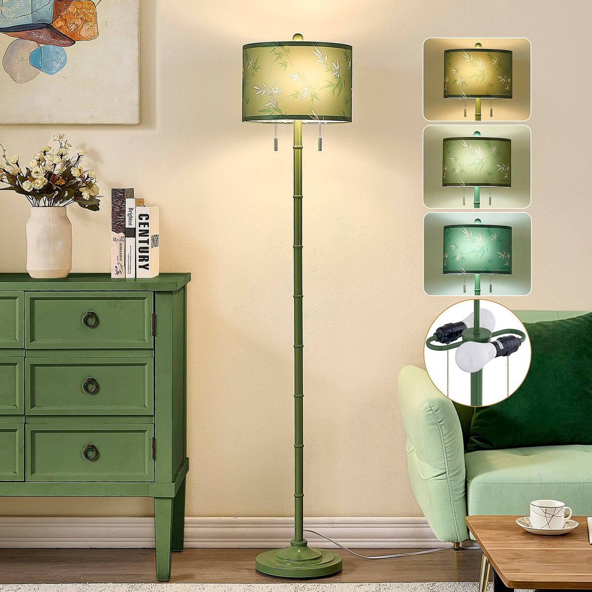Upgraded 2-Light Mid Century Modern Black Floor Lamp for Living Room