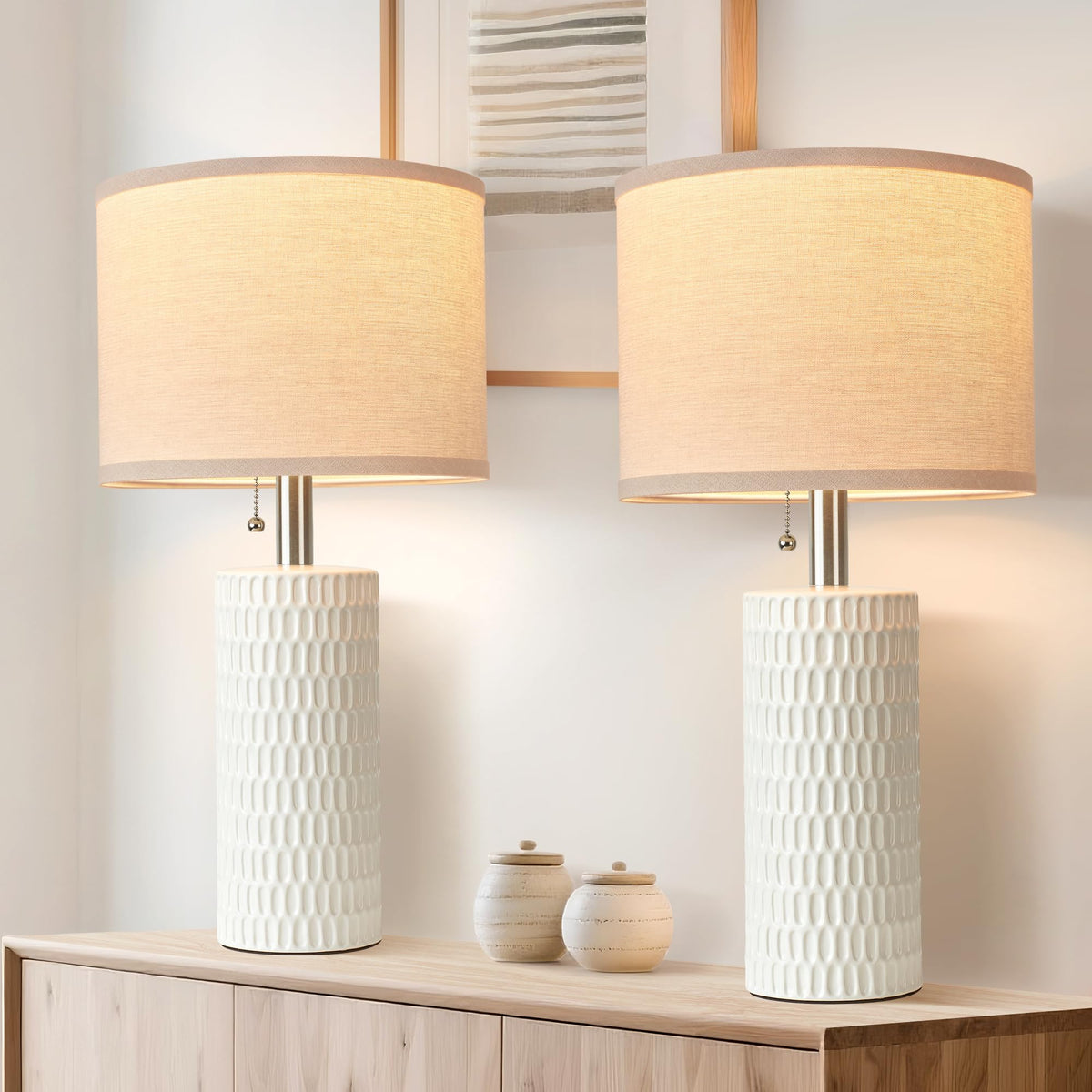 Reaketon 20.5”Modern Ceramic Table Lamps for Bedroom Set of 2, Dark Blue