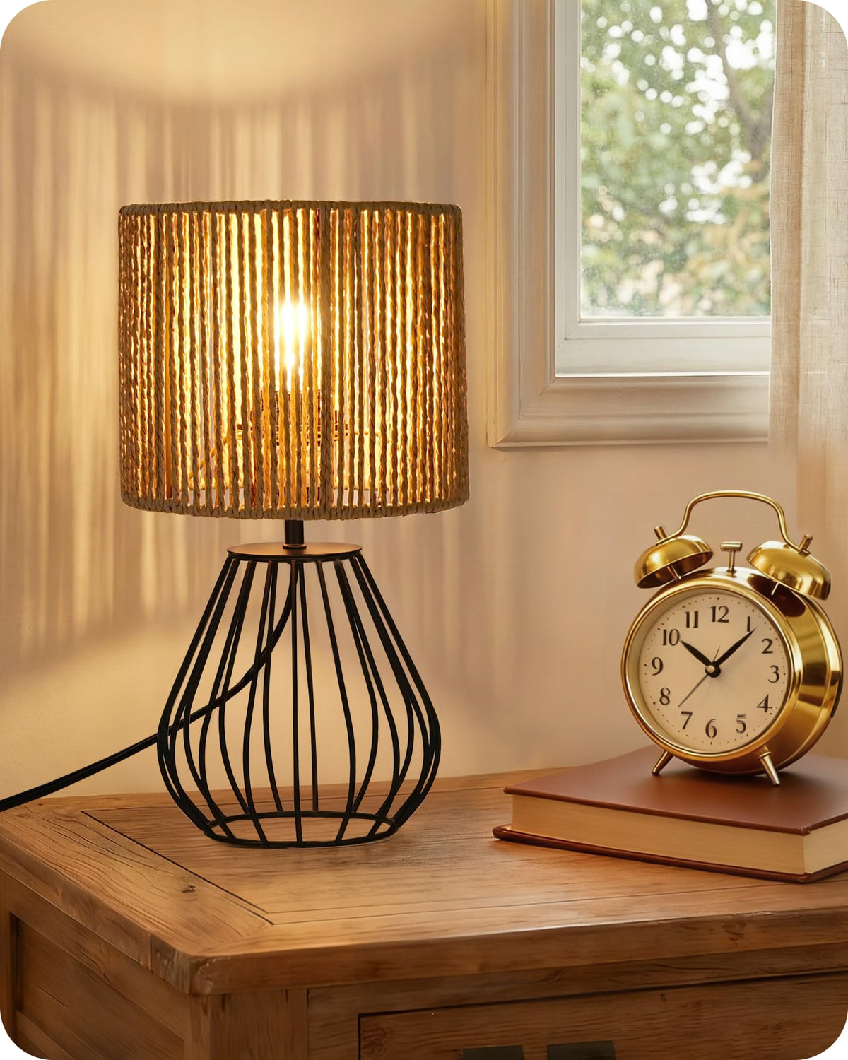 Gold Table Lamp, 12.6 Inch Small Bedside Lamp with 2700K LED Bulb