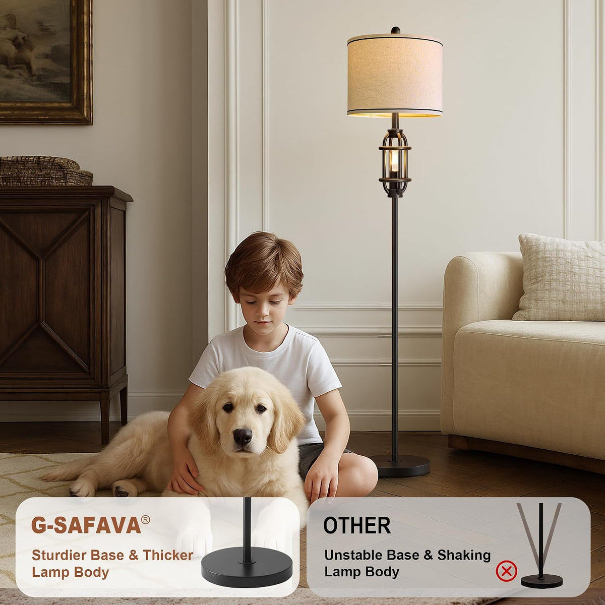 62.5" Floor Lamp for Living Room Industrial Black Standing Tall Lamp