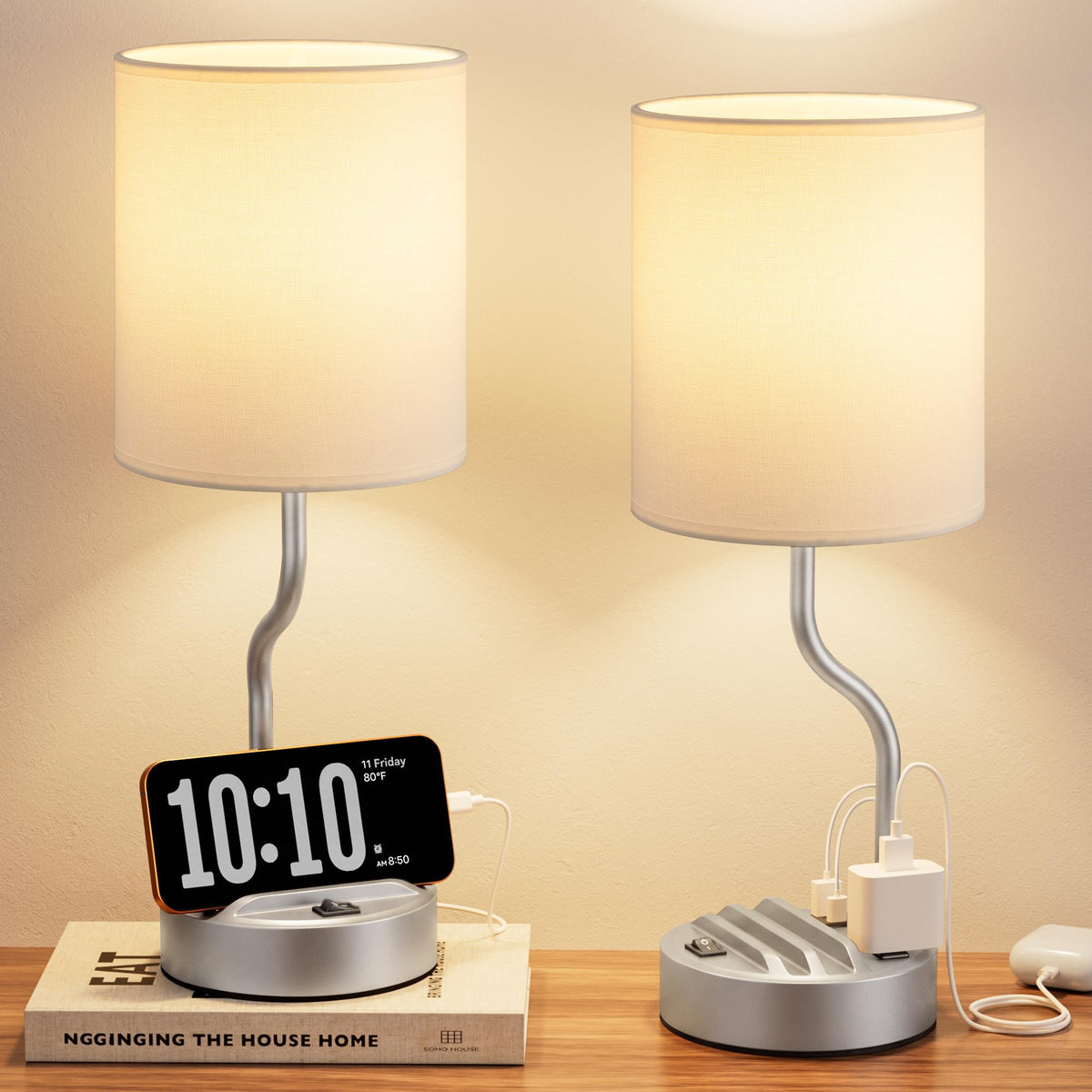 Fenmzee 18" Bedside Lamps for Bedroom Set of 2 - Table Lamp for Nightstand