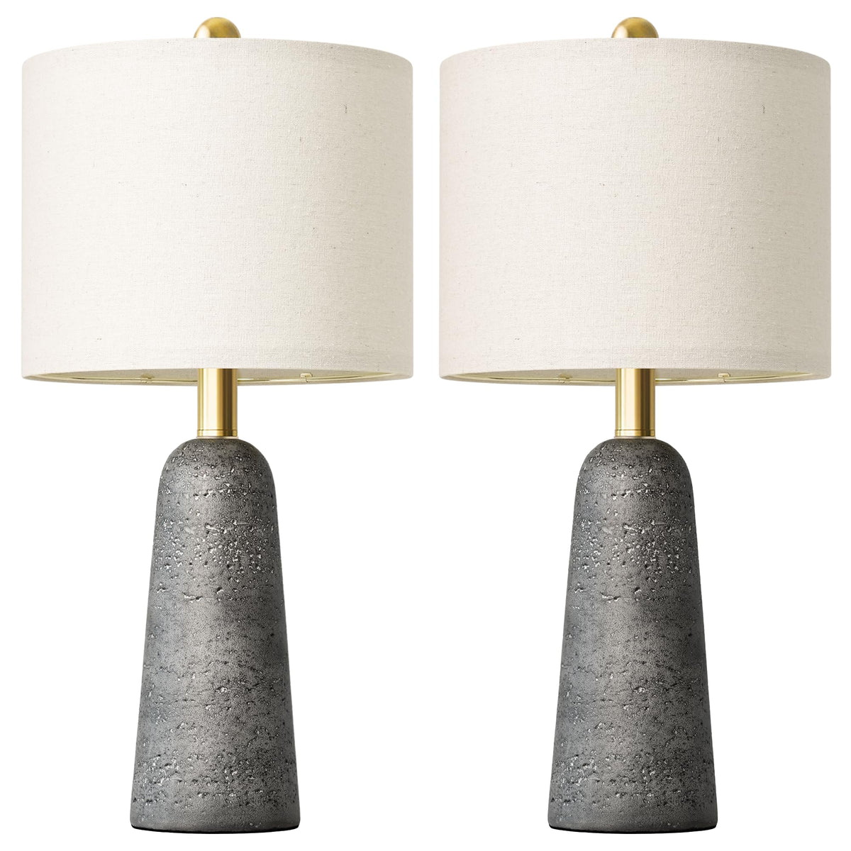 BOBOMOMO Modern Table Lamp Set of 2, Warm Beige Resin Lamp with Natural Stone Look, 27.25" Lamps for Living Room with Linen Shades, Bedside Lamp for Bedroom, Living Room, Nightstand, Entryway