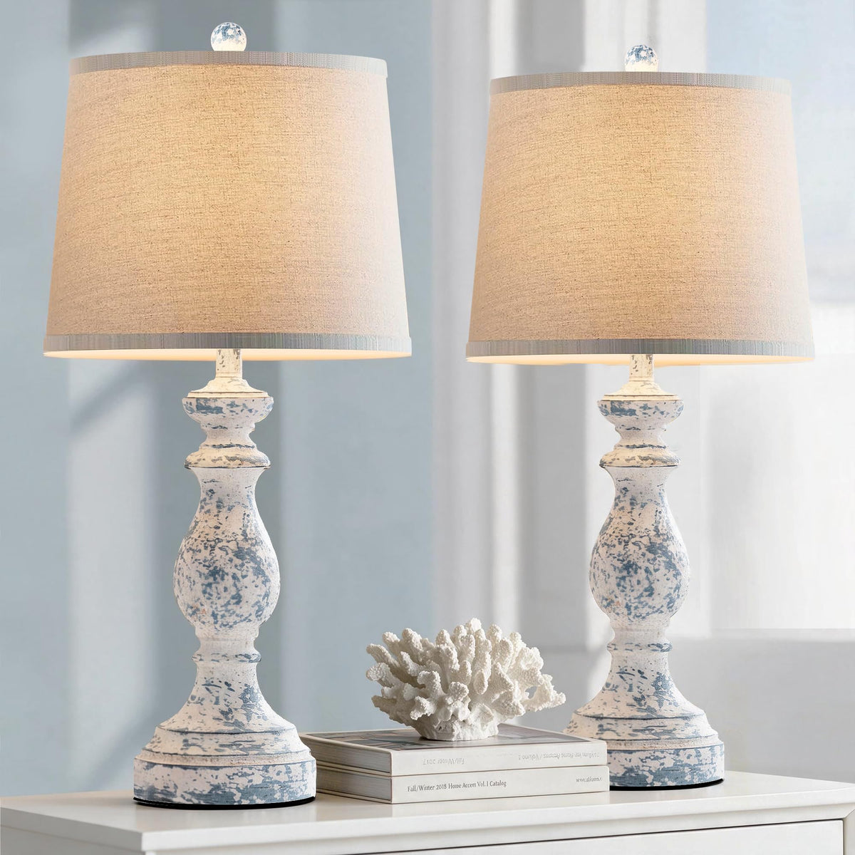 PARTPHONER Traditional Table Lamp Set of 2, Rustic Farmhouse Table Lamps for Living Room Bedroom, 22" Bedside Desk Lamps Vintage Nightstand Lamps with Linen Shades, Black
