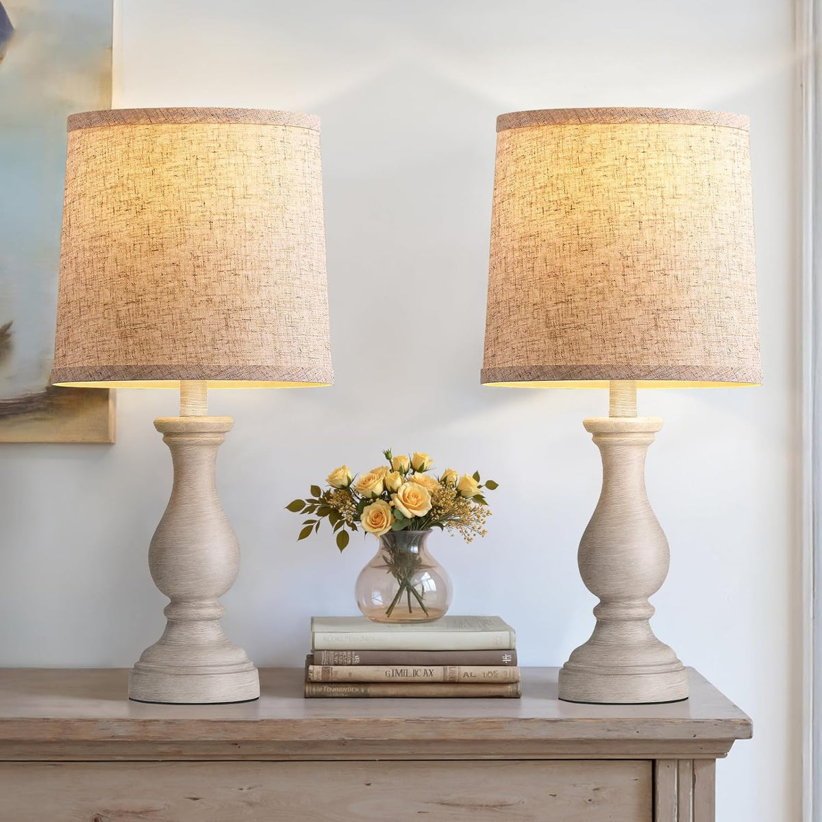 22" Farmhouse Table Lamps Set of 2, Rustic Bedside Lamps for Bedroom