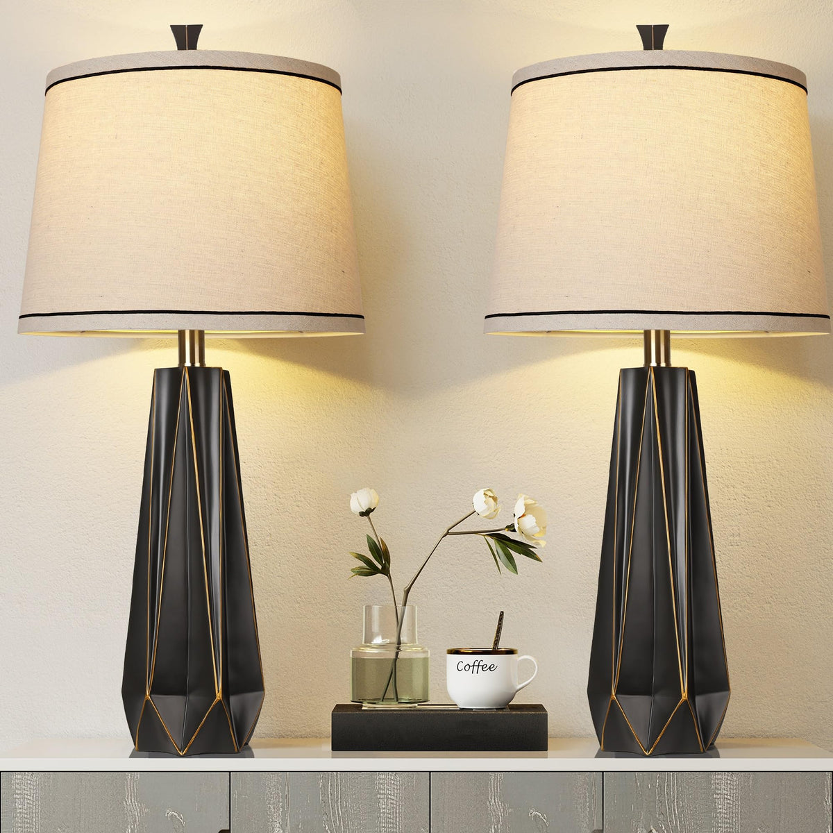 WIHTU 27'' Navy Blue Resin Table Lamps, Desk Lamps with 3 Color Temperature