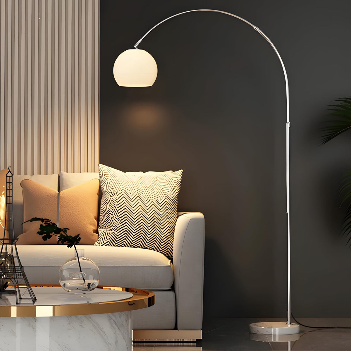 Orange Arc Floor Lamps for Living Room,Mid Century Modern,Marble Base