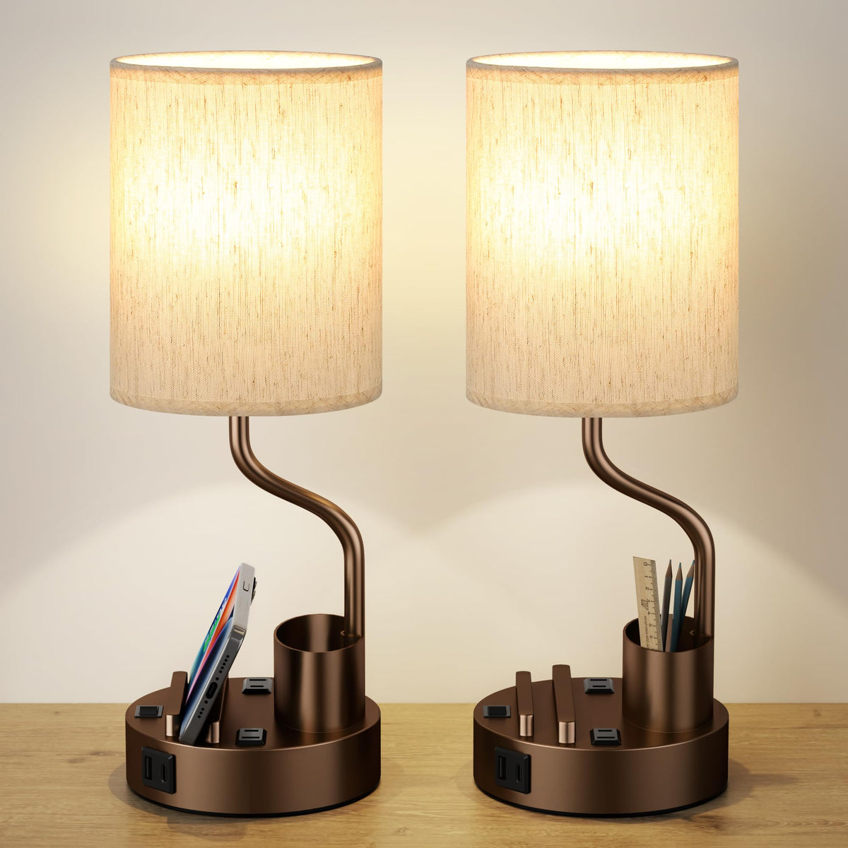 Fenmzee Bedside Lamps for Bedroom Set of 2 - Table Desk Lamp for Nightstand