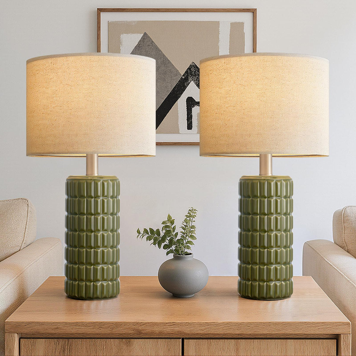 Seealle 23" Modern Ceramic Table Lamps Set of 2, Lamps for Bedroom, White