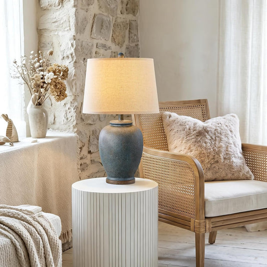 USumkky 25" Boho Ceramic Table Lamp for Living Room Bedroom Vintage Blue
