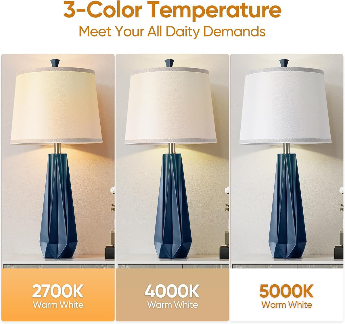 WIHTU 27'' Navy Blue Resin Table Lamps, Desk Lamps with 3 Color Temperature