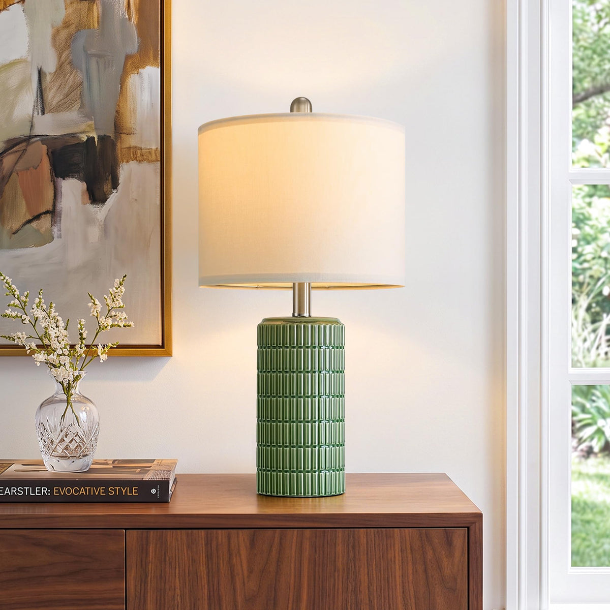 PoKat 21'' Black Table Lamp with Gift Box, Small for Bedroom, Stone-Like