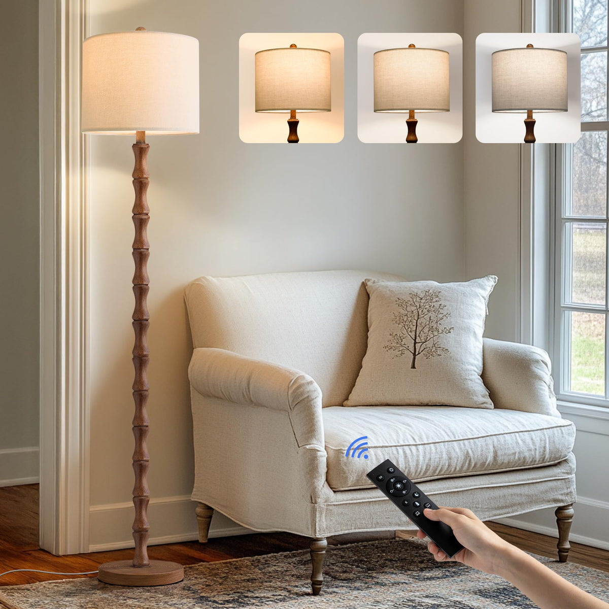 BOBOMOMO 62" Rustic Floor Lamp for Living Room, Retro Farmhouse Floor Lamp Rotary Switch, Resin Standing Lamp for Living Room, Corner, Dining Room, Bedroom, Home Decor
