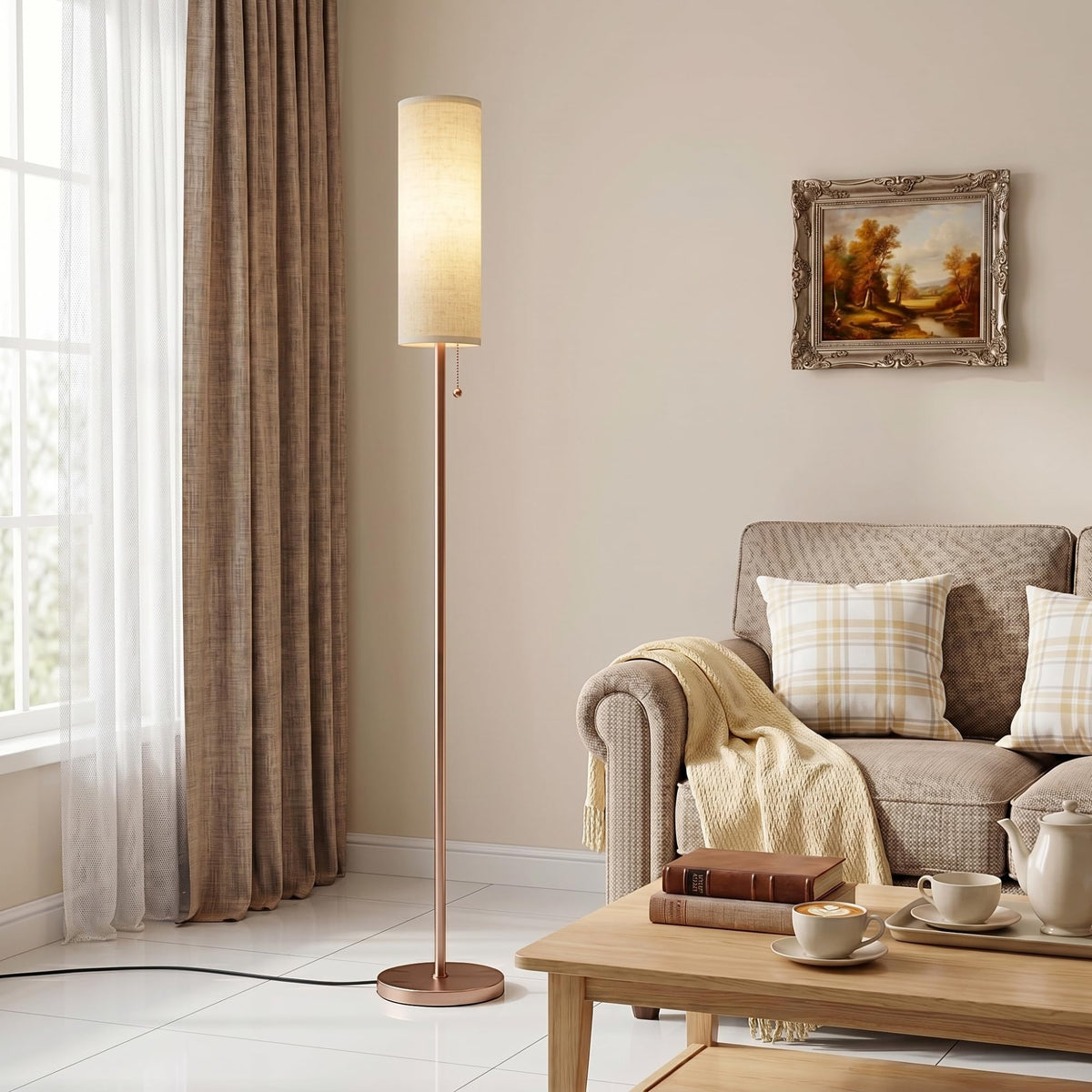 Ambimall 64" Floor Lamp with 9W LED Bulb & Beige Lampshade