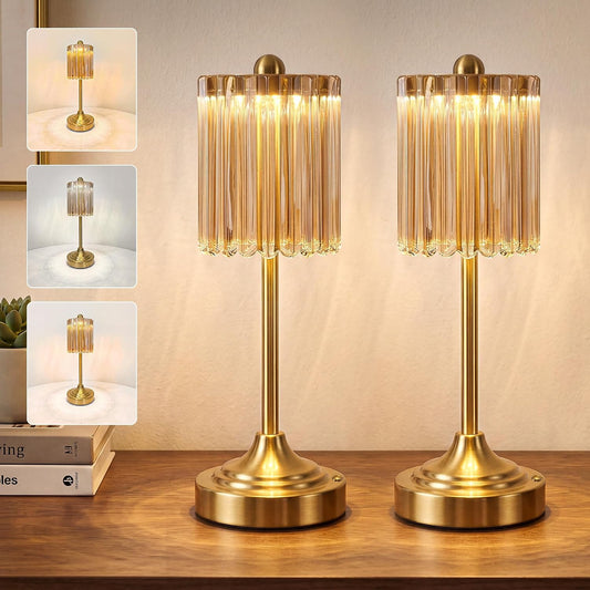 Set of 2 Vintage Cordless Accent Table Lamp 14" High