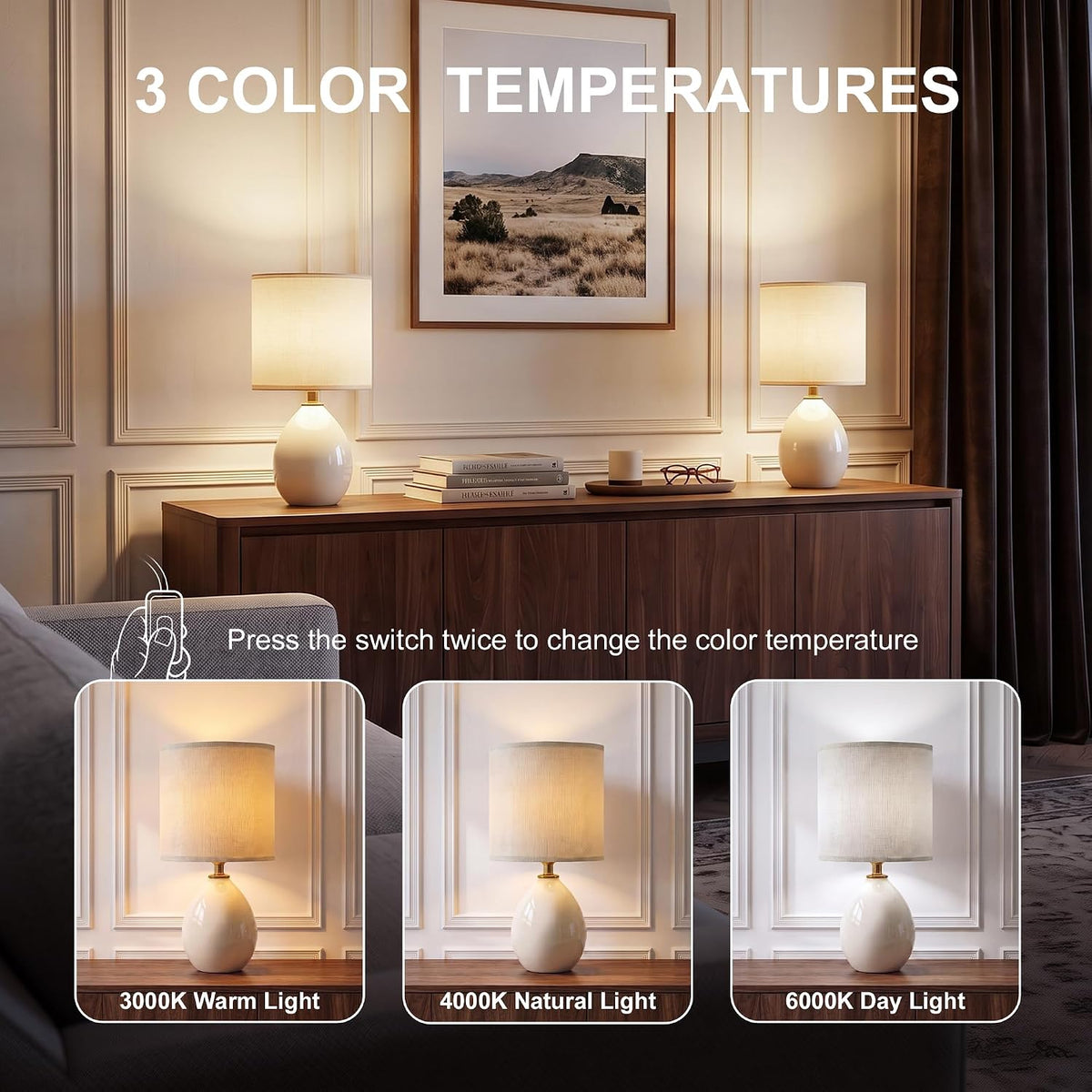 Dawnwake 17.7" Ceramic Table Lamps Set of 2 for Living Room Bedroom, Cream