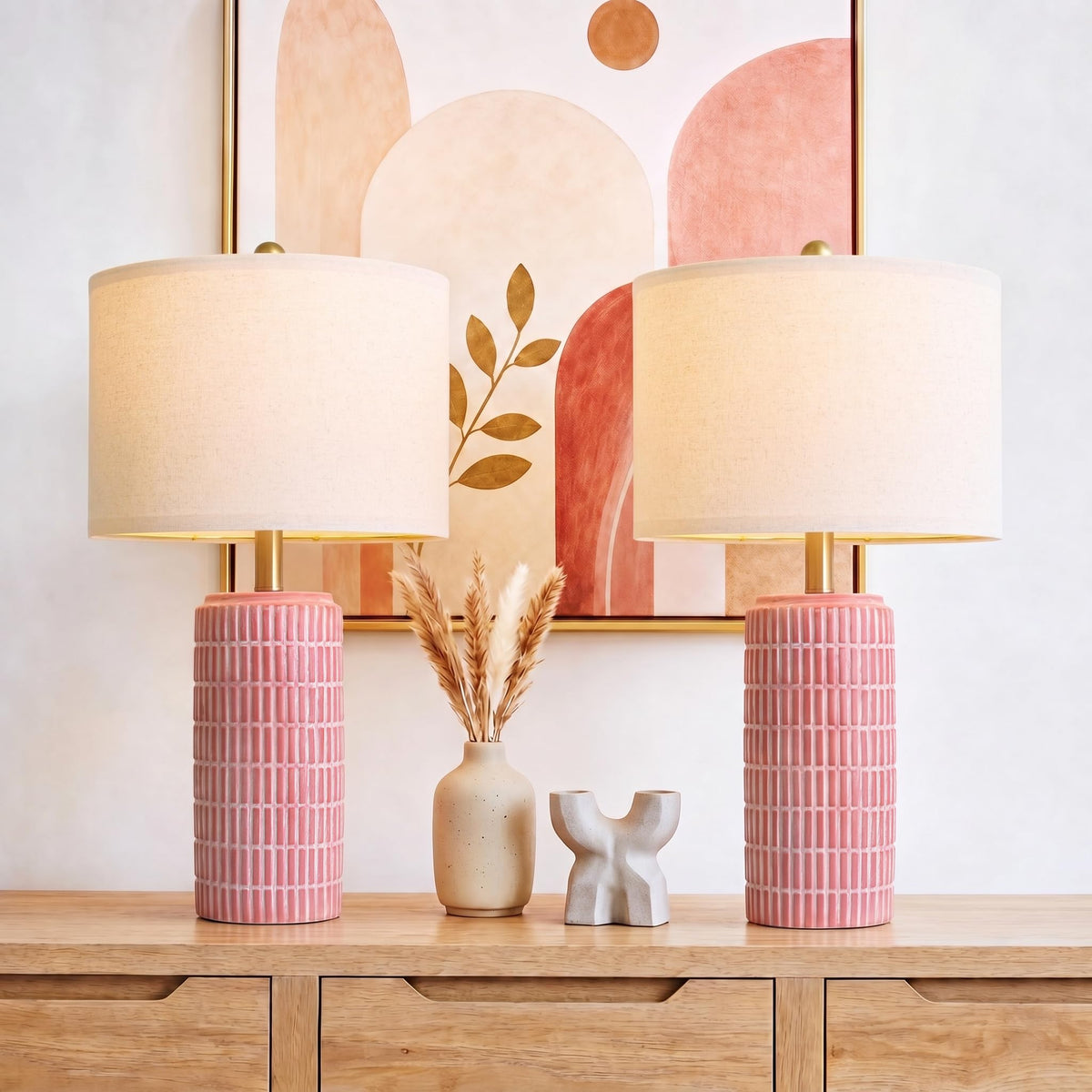 PoKat 20.75" Small Modern Ceramic Table Lamps Set of 2 for Bedroom, White