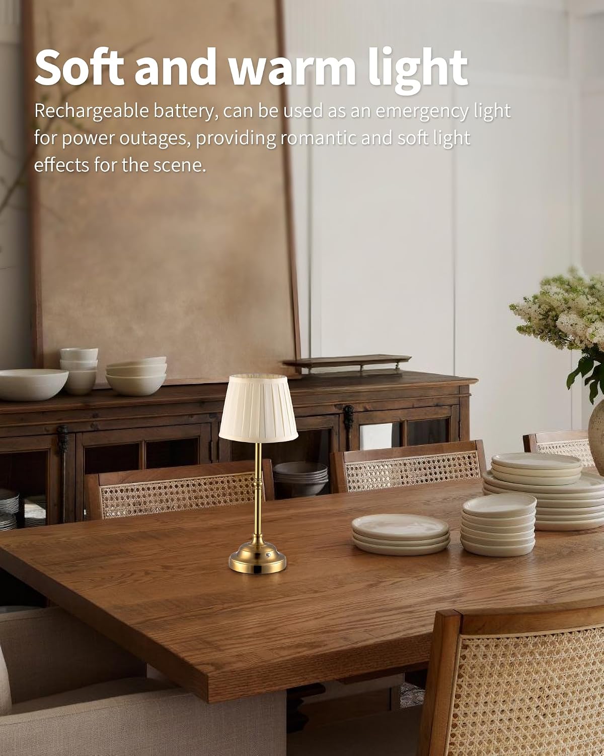 KDG Gold Cordless LED Table Lamps Set of 2, Beige Fabric Shade Desk Lamps