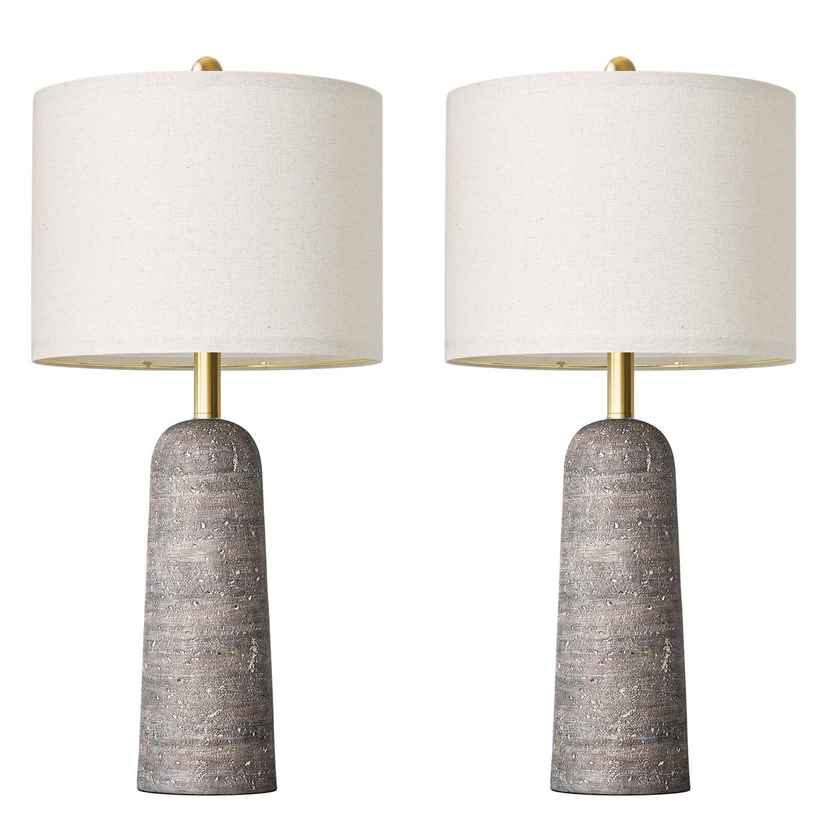 BOBOMOMO Modern Table Lamp Set of 2, Warm Beige Resin Lamp with Natural Stone Look, 27.25" Lamps for Living Room with Linen Shades, Bedside Lamp for Bedroom, Living Room, Nightstand, Entryway