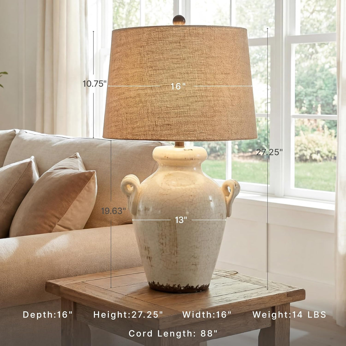 Signature Design by Ashley 27-Inch Farmhouse Ceramic Table Lamp, Cream