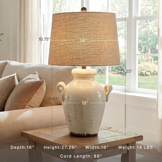 Signature Design by Ashley 27-Inch Farmhouse Ceramic Table Lamp, Cream