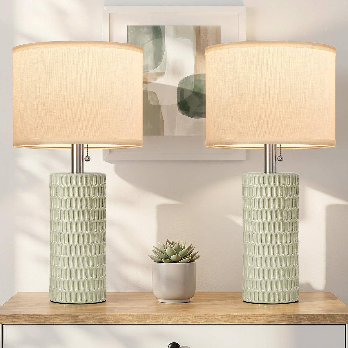 Reaketon 20.5”Modern Ceramic Table Lamps for Bedroom Set of 2, Dark Blue