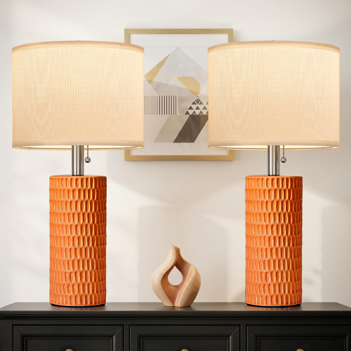 Reaketon 20.5”Modern Ceramic Table Lamps for Bedroom Set of 2, Dark Blue
