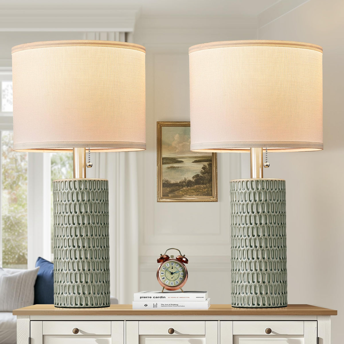 Reaketon 20.5”Modern Ceramic Table Lamps for Bedroom Set of 2, Dark Blue
