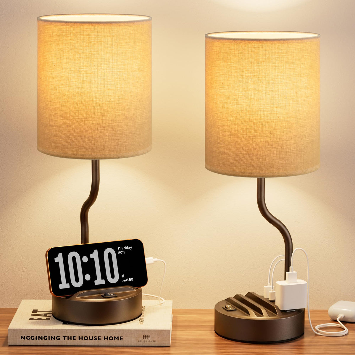 Fenmzee 18" Bedside Lamps for Bedroom Set of 2 - Table Lamp for Nightstand
