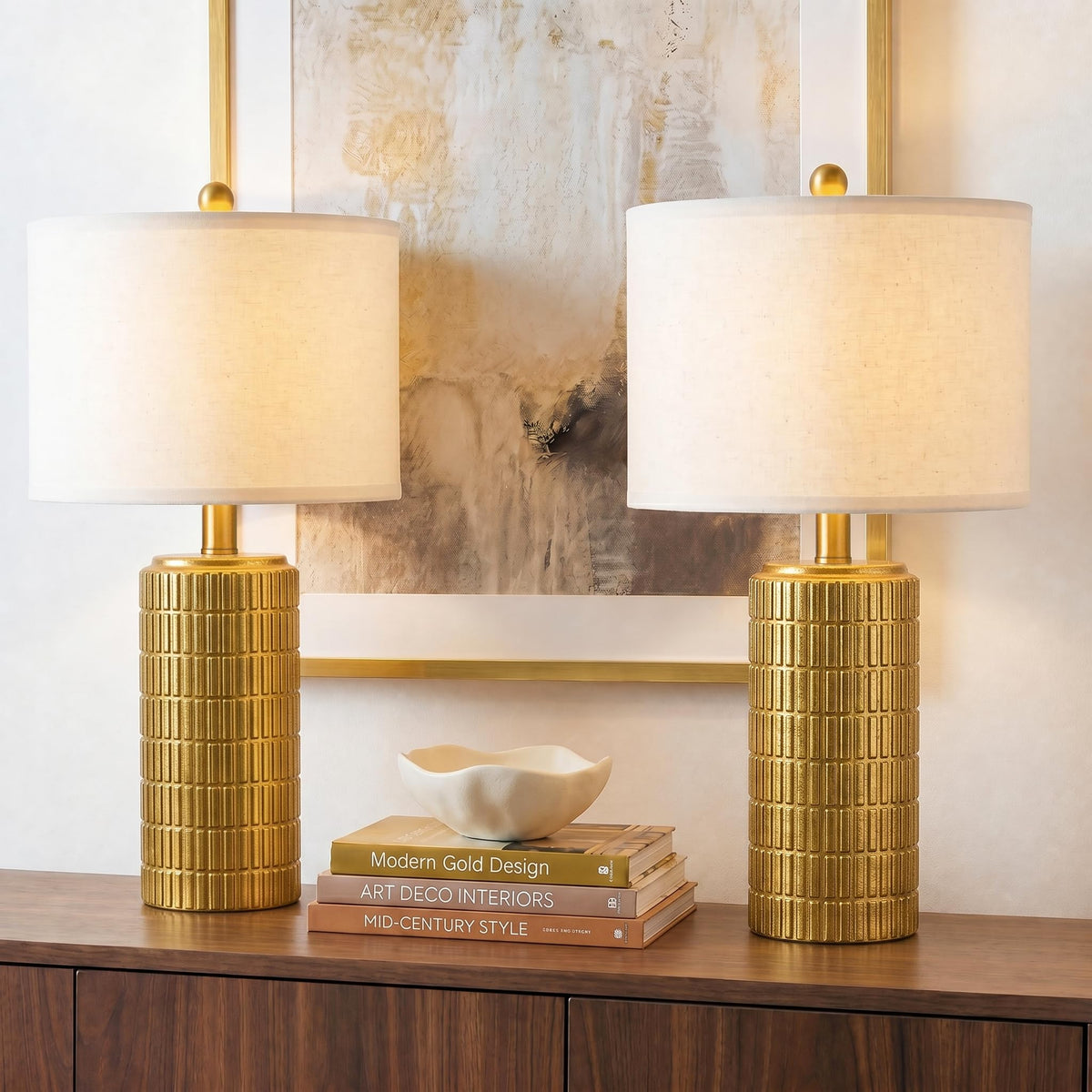 PoKat 23" Modern Ceramic Table Lamp Set of 2 for Living Room Bedroom, White