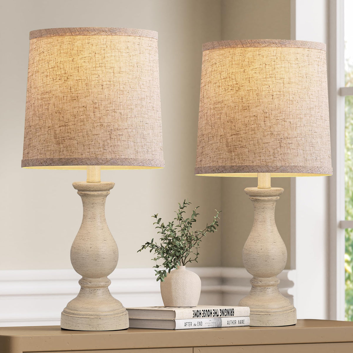 22" Farmhouse Table Lamps Set of 2, Rustic Bedside Lamps for Bedroom