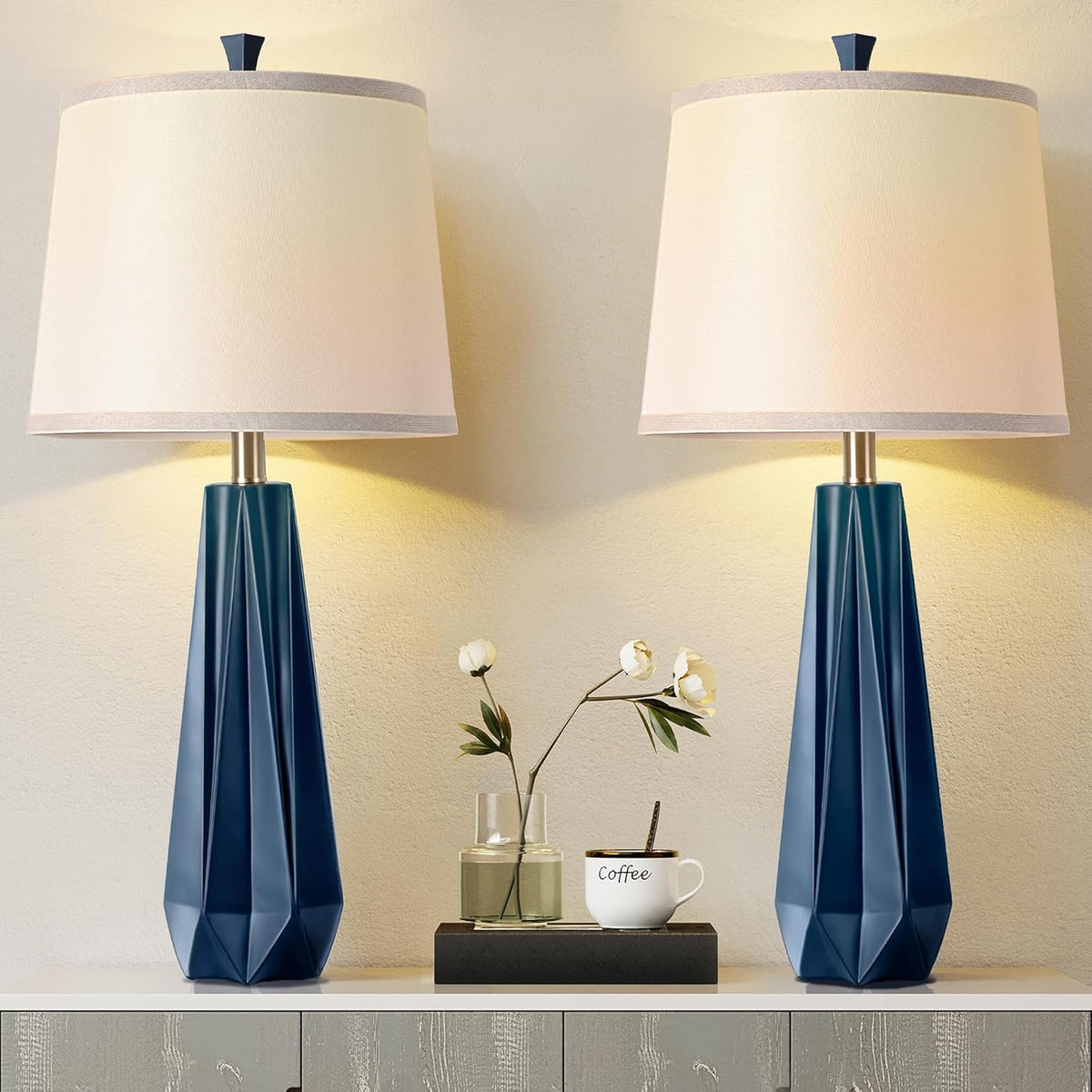 WIHTU 27'' Navy Blue Resin Table Lamps, Desk Lamps with 3 Color Temperature