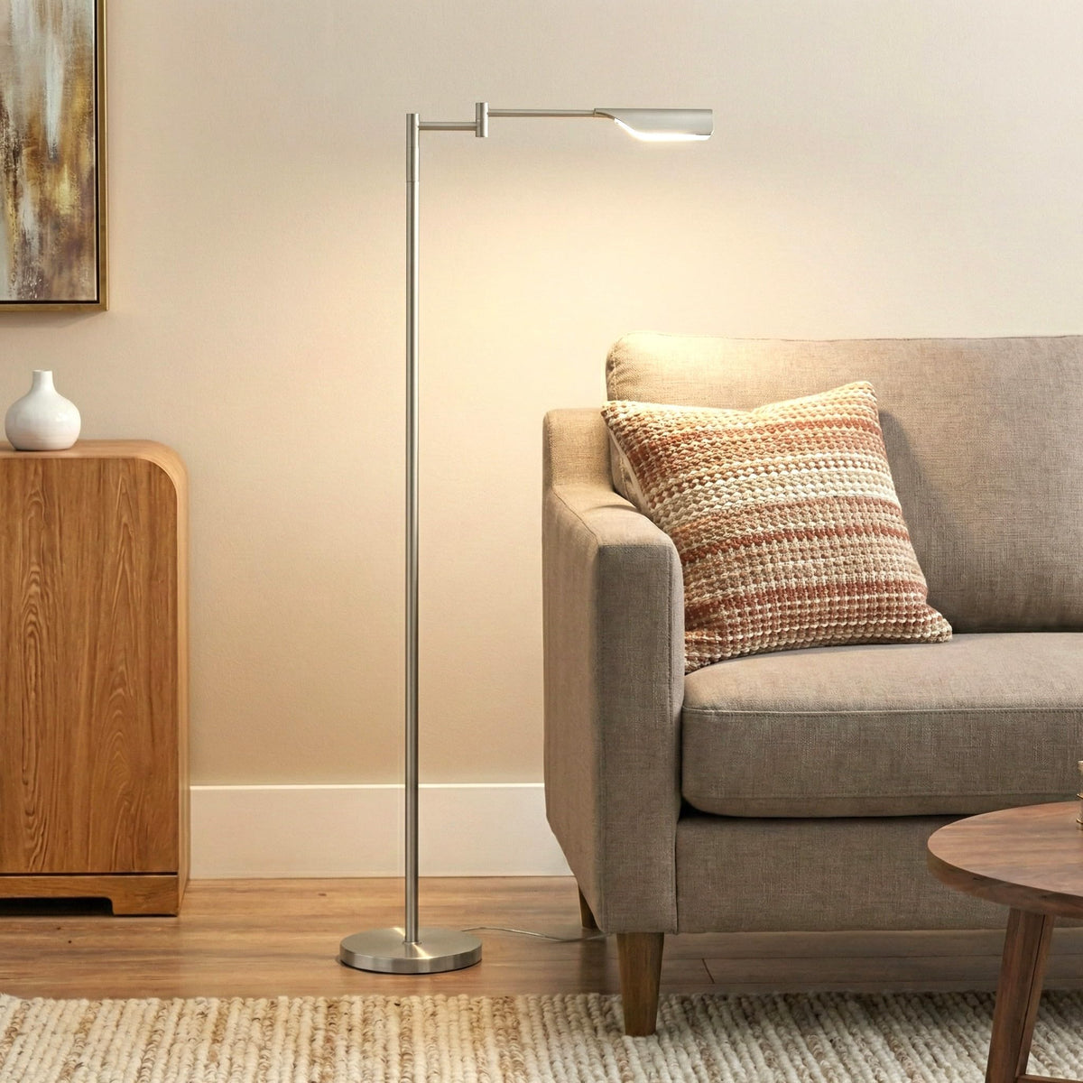 Brightech Leaf Pharmacy LED Reading Lamp, Dimmable Floor Lamp with Easy Rotation over Chair or Desk for Living Rooms & Offices, Adjustable Standing Tall Lamp, For Sewing & Crafts, Antique Brass (Gold)