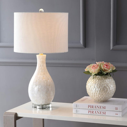 JONATHAN Y Josephine 26.5" Mother of Pearl Seashell Table Lamp, White