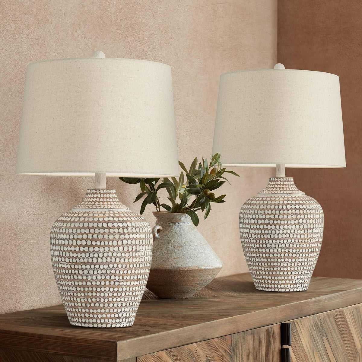 Alese 23 1/2" High Table Lamps Set of 2 Textured Dot Jug Farmhouse