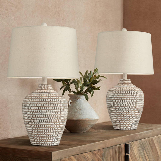 Alese 23 1/2" High Table Lamps Set of 2 Textured Dot Jug Farmhouse