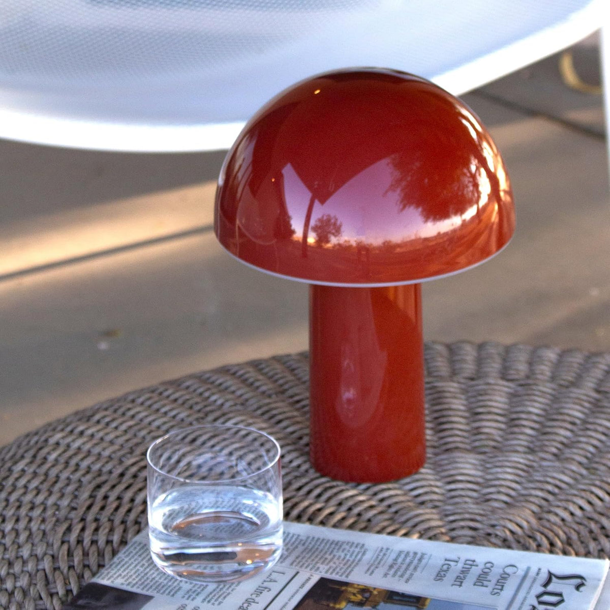 Brightech Celia Table Lamp – 10" Touch-Controlled Mushroom Accent Lamp, Cordless & Dimmable LED, Portable & Rechargeable Bedside Night Light, Sustainable Recycled Modern Patio Lamp for Home Décor, Red