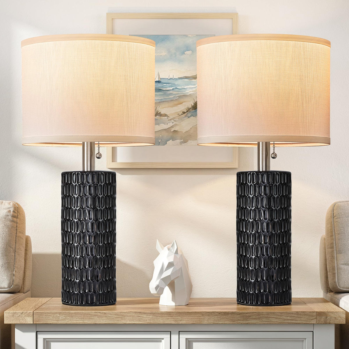 Reaketon 20.5”Modern Ceramic Table Lamps for Bedroom Set of 2, Dark Blue