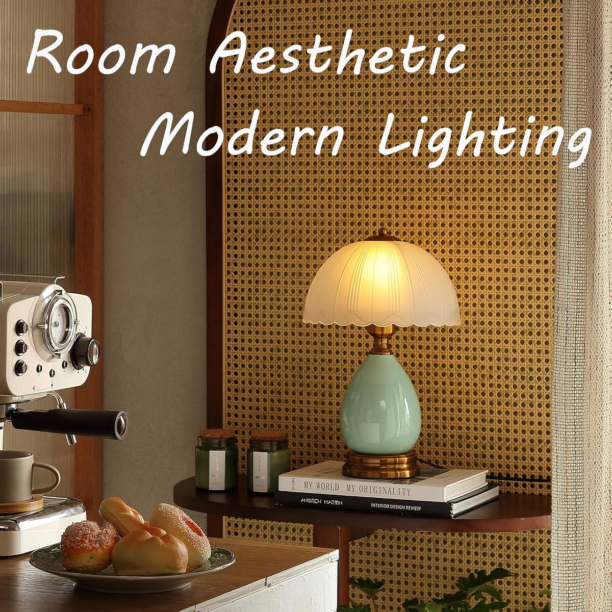 Glivpny 16" Vintage Ceramic Table Lamp for Bedroom,Mushroom Lamps (LD001)